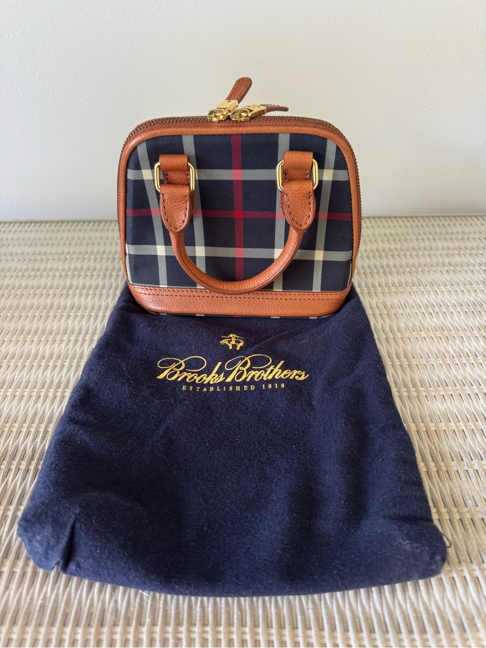 Vintage Brooks Brothers Plaid Satchel in Blue & Brown
